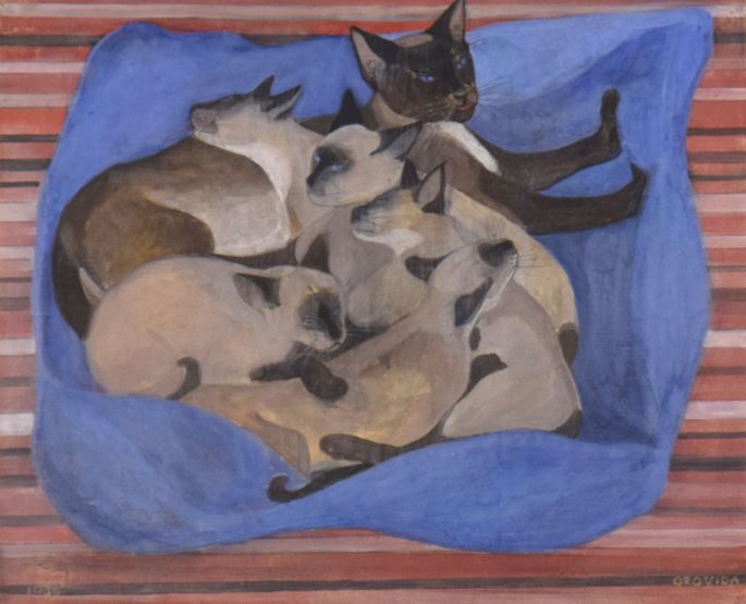 Orovida Camille Pissarro - Siamese Cat with Kittens  | MasterArt